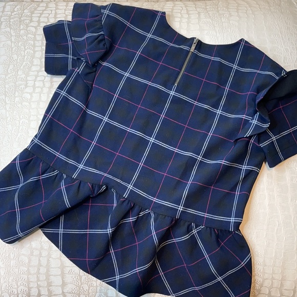 Halogen Navy Checkered Ruffled Top - Picture 2 of 6